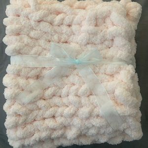 NEW Handmade Chenille Chunky Knit Pink Baby Blanket
